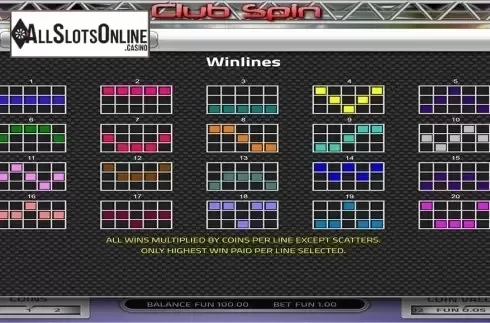 Paytable 3. Club Spin (Concept Gaming) from Concept Gaming