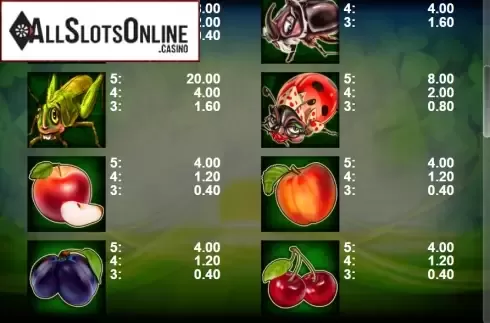 Paytable 2. Crazy Caterpillar from Casino Technology