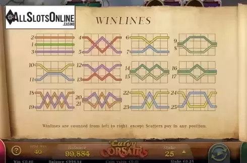 Pay Lines screen