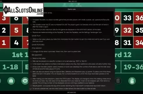 Info. European Roulette (Spearhead Studios) from Spearhead Studios