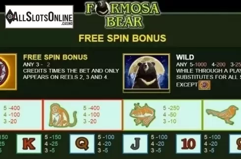 Paytable 2. Formosa Bear from JDB168