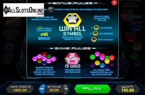 Paytable. Hexaline from Microgaming