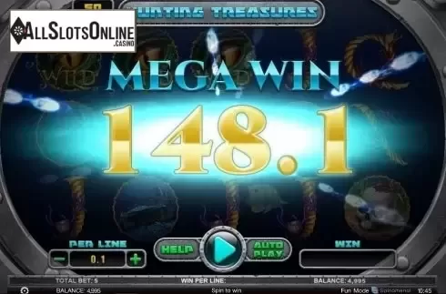 Mega Win screen. Hunting Treasures from Spinomenal