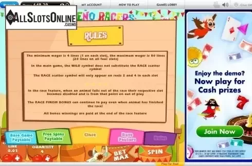 Paytable 4. Jalapeno Racers from Roxor Gaming