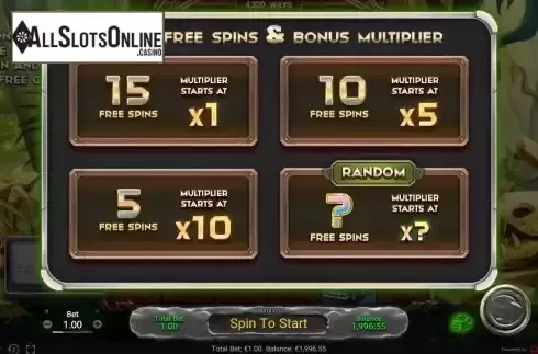 Free Spins screen