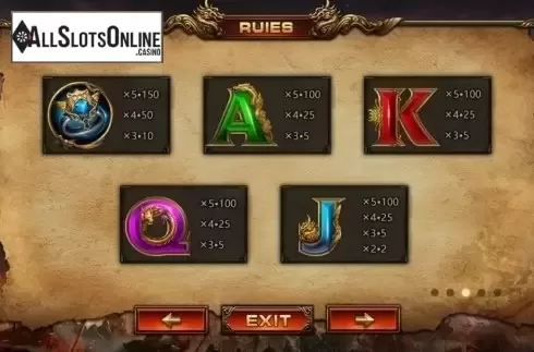 Paytable. Legendary Hegemony from Dream Tech
