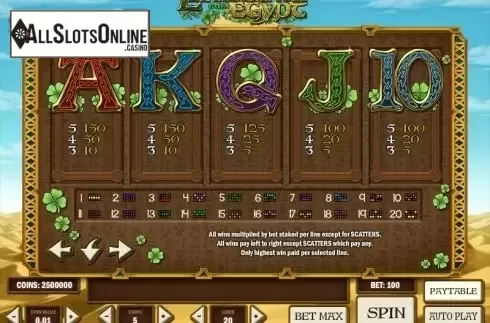 Paytable 4. Leprechaun goes Egypt from Play'n Go