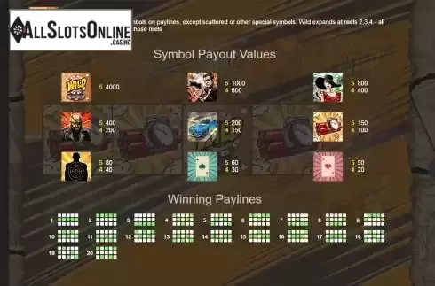 Paylines screen