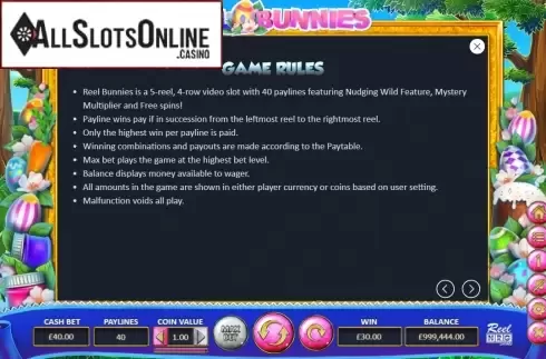 Rules and Paytable. Reel Bunnies from ReelNRG