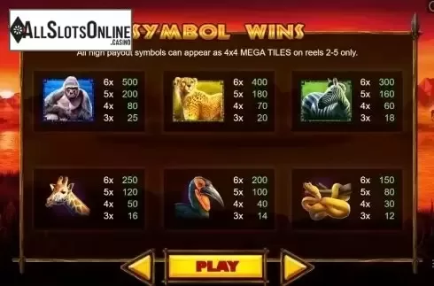 Paytable 1. Rumble Rhino from Pariplay