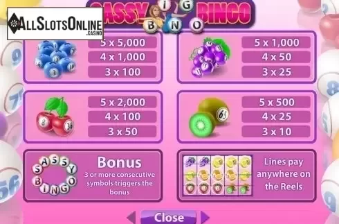 Paytable 1. Sassy Bingo from Microgaming