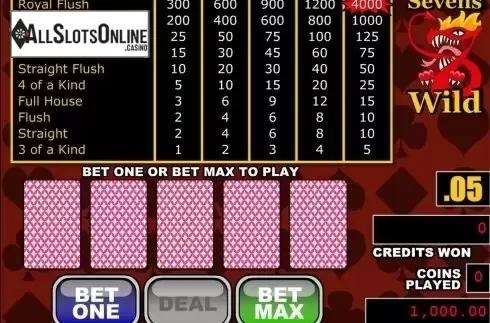 Reels screen. Sevens Wild from RTG