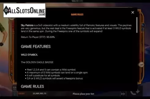 Game Feature screen