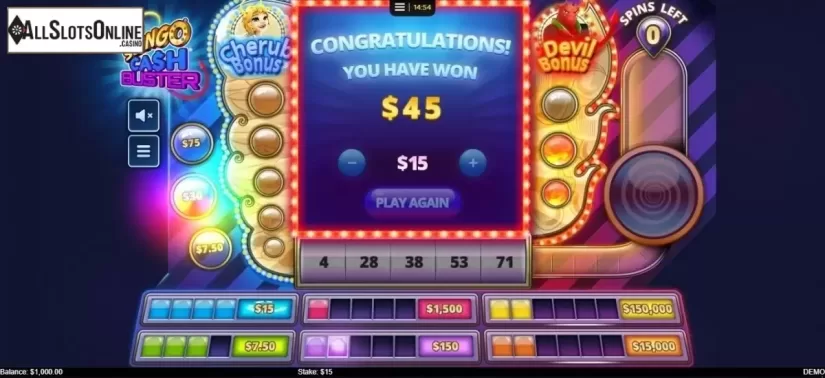 Win Screen. Slingo Cash Buster from Instant Win Gaming