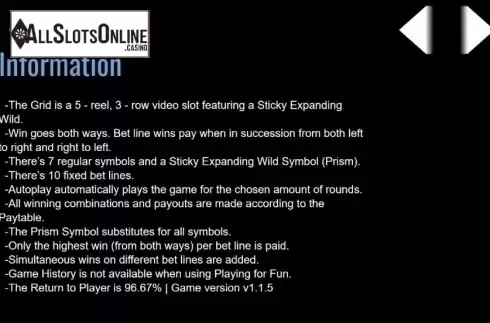 Paytable 1. The Grid from Fantasma Games