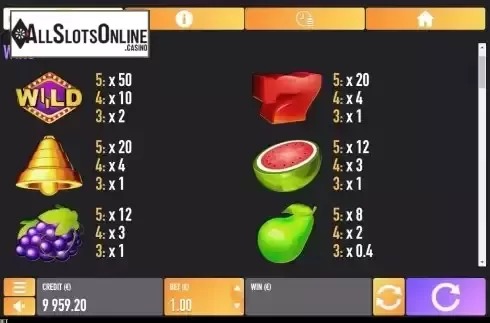 Pay Table screen