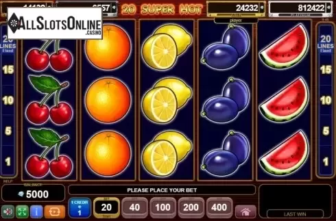 Reel screen. 20 Super Hot Egypt Quest from EGT
