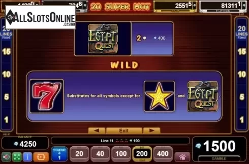 Feature screen 1. 20 Super Hot Egypt Quest from EGT