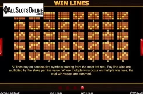 Paytable screen 2. 40 Hot Spins from 7mojos