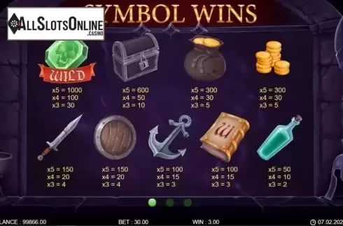 Paytable screen 1. Adventure Saga from 7mojos
