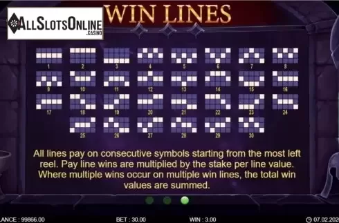 Paytable screen 2. Adventure Saga from 7mojos