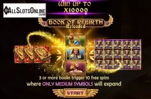 Start Screen. Book Of Rebirth Reloaded from Spinomenal