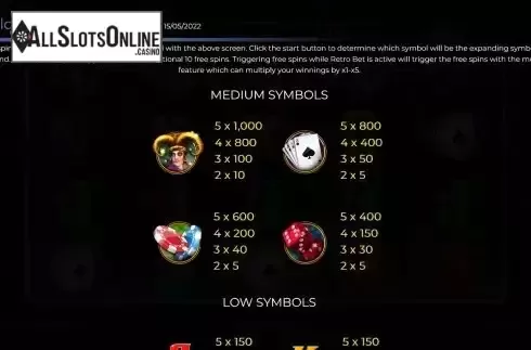 Paytable screen