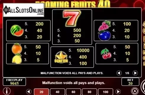 Pay Table screen