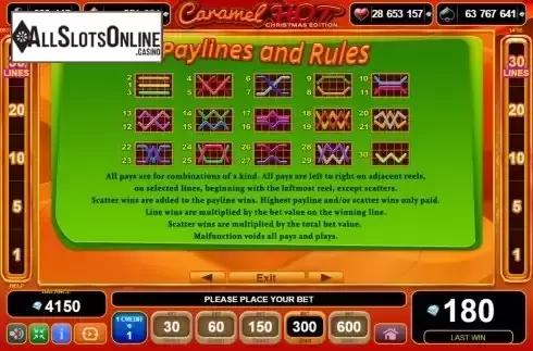 Paylines screen