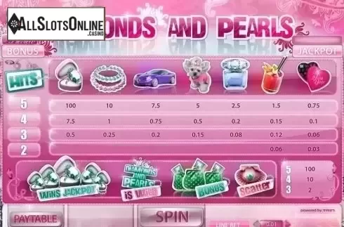 Paytable. Diamonds and Pearls from XIN Gaming