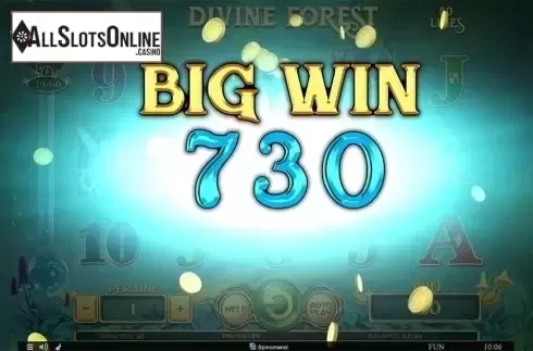 Big win screen. Divine Forest from Spinomenal