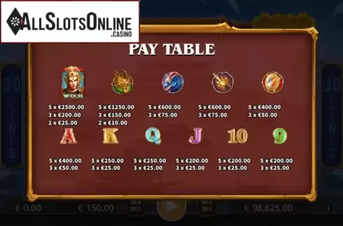 Paytable. Erlang Shen from KA Gaming