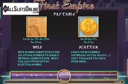 Paytable 1. First Empire from BetConstruct