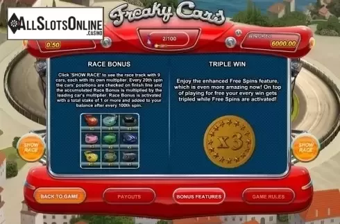 Paytable 2. Freaky Cars from GamesOS