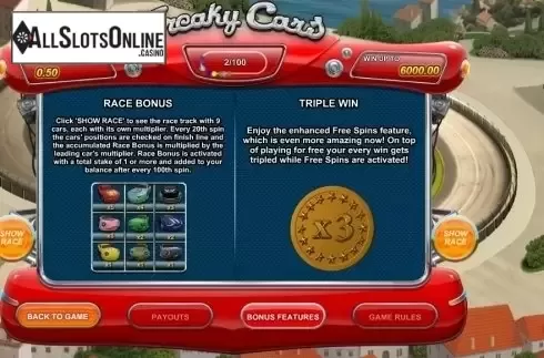 Paytable 3. Freaky Cars from GamesOS
