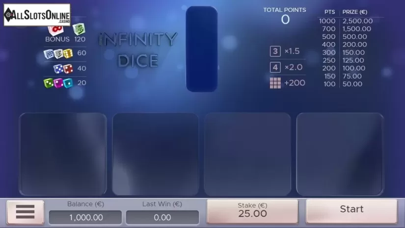 Start Screen. Infinity Dice from Air Dice