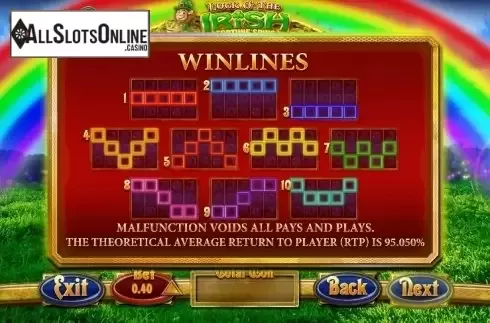 Paytable 2. Luck O' The Irish Fortune Spins from Blueprint