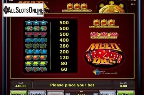 Paytable 1. Multi Dice from Greentube