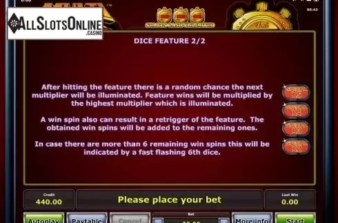 Paytable 5. Multi Dice from Greentube
