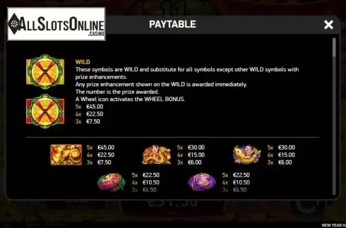 Paytable 1. New Year Happiness from Ruby Play