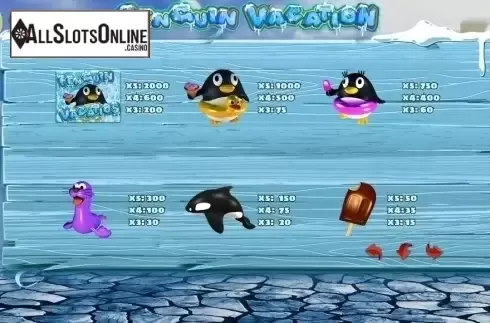 Paytable 1. Penguin Vacation (PlayPearls) from PlayPearls