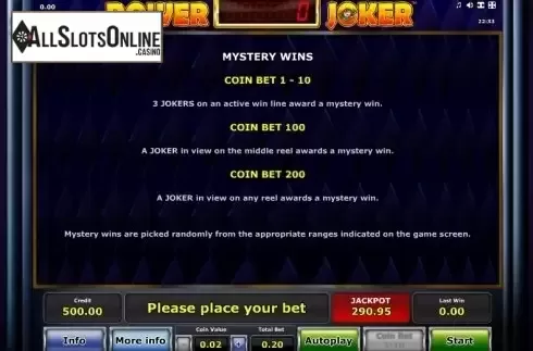 Paytable 4. Power Joker from Greentube