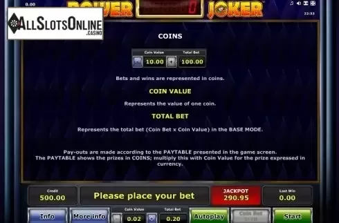 Paytable 1. Power Joker from Greentube