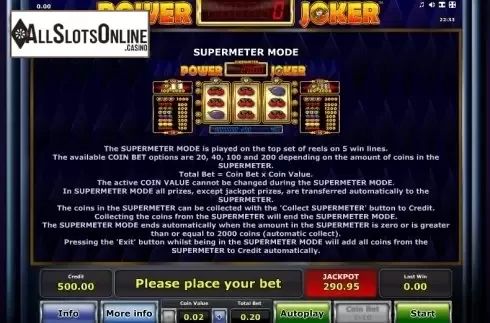Paytable 3. Power Joker from Greentube