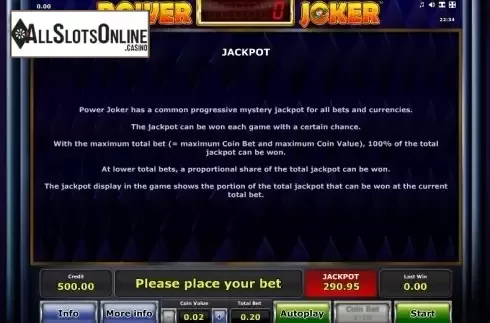 Paytable 5. Power Joker from Greentube