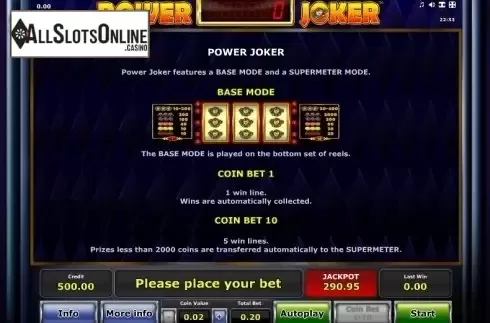 Paytable 2. Power Joker from Greentube