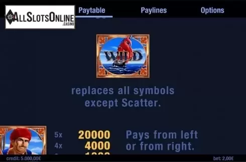 Paytable 2. Sinbads Odyssey from Swintt