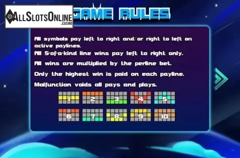 Paylines screen. Space Storm from KA Gaming
