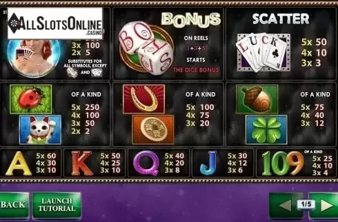 Paytable 1. Streak of Luck from Playtech