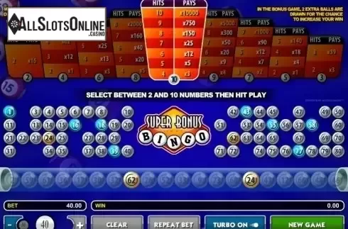 Game Screen. Super Bonus Bingo from Microgaming